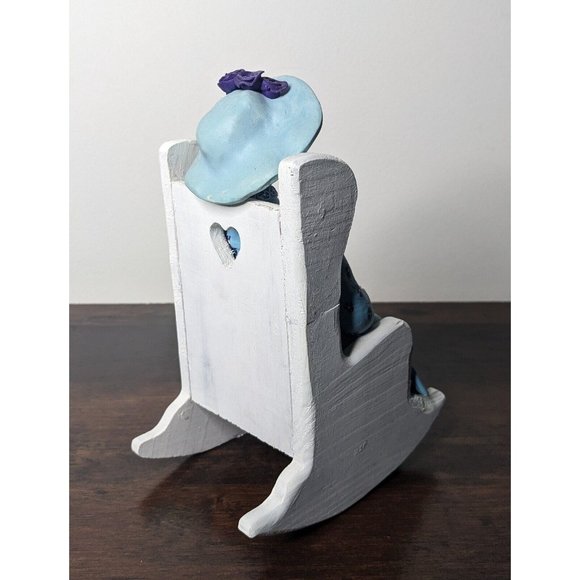 VTG Polymer Clay Handmade Old Woman Sitting on a Rocking Chair - 8" Hat Flowers - Picture 9 of 15